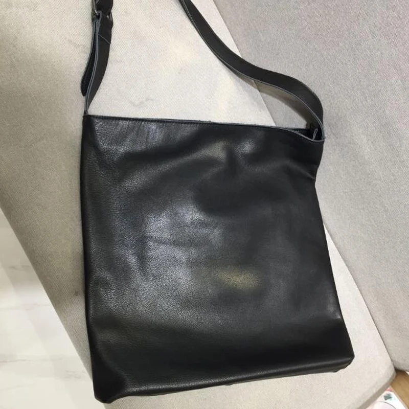 Casual Cow Leather Shoulder Bag for Women Simple Brand Soft Black Cowhide Laptop Shoulder Bag Vintage Ladies Soft Crossbody Bags