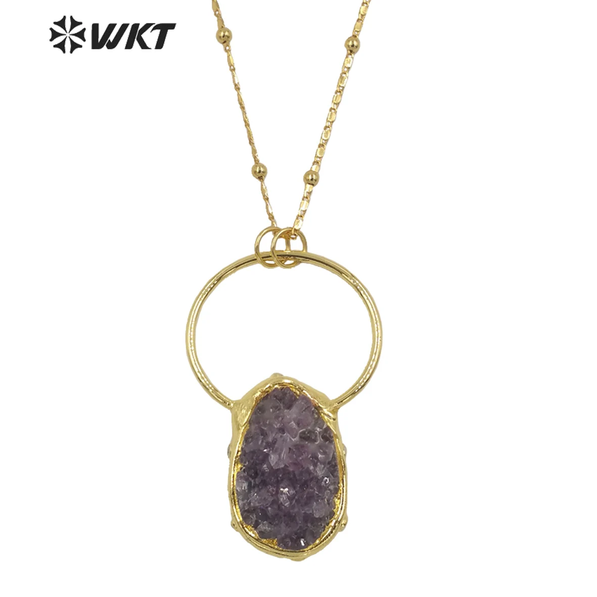 WT-N1333 WKT Hot Sell Fashion Natural Amethysts Necklace Jewelry Accessories With Large Pendant Women Chains Gift Findings