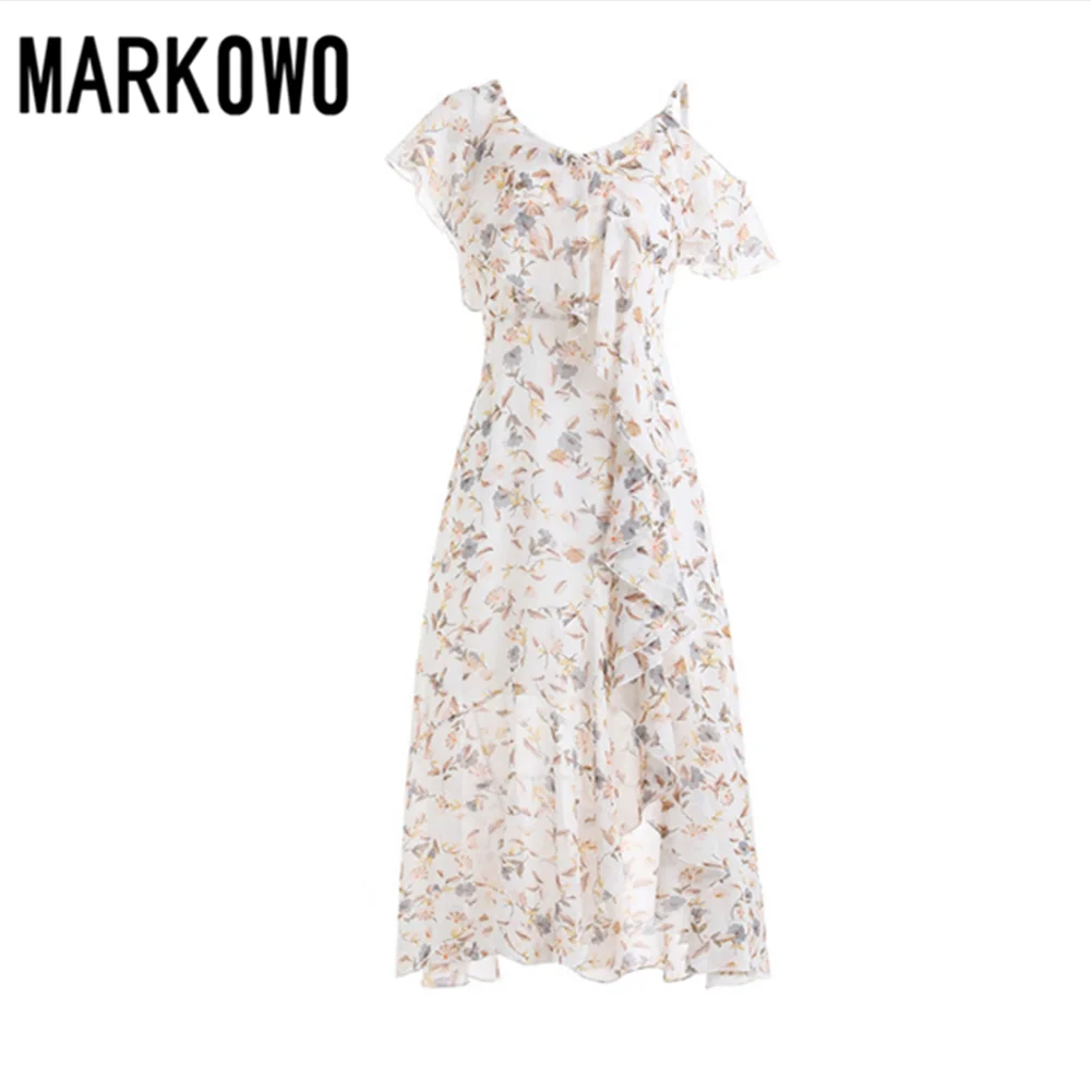 

MARKOWO Designer Brand 2022 spring and summer new female super fairy small fresh floral lotus leaf mid-length dress