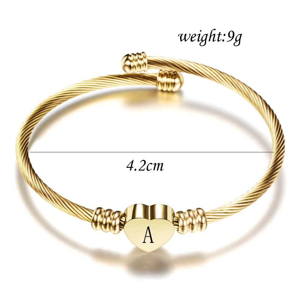 Lovely Kids Initial Bracelets Stainless Steel Tiny Letter Personalized Gift For Baby Gold Color Heart Custom Bangles Handmade Gi