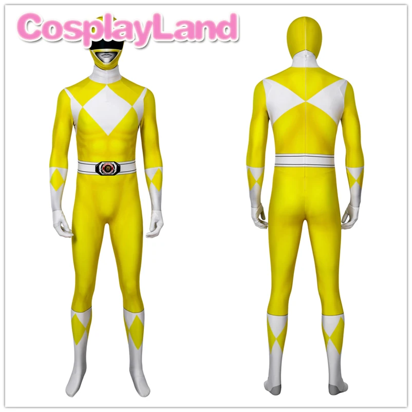 Dragon Ranger Cosplay Yellow Ranger Jumpsuit Halloween Superhero Spandex Adult Bodysuit Costume Fancy Outfit