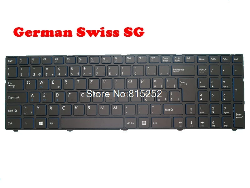 

Laptop Keyboard For MEDION AKOYA P7645 MD60284 MD60328 MD60437 MD60438 MD60610 MD60636 With Frame Swiss German SG Blue edge