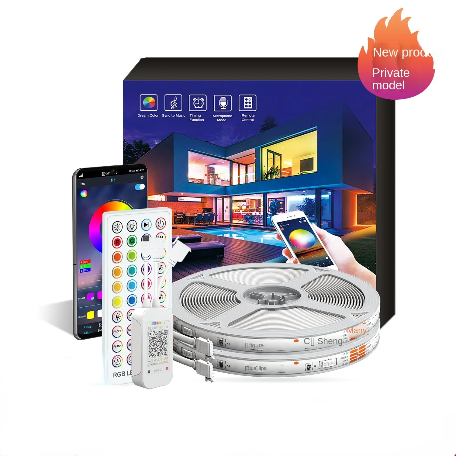 Smart Bluetooth RGB Colorful LED Light with 12V 5050 Light Strip 20m 10m Roll Set Mobile APP Music Rhythm TV Background Light