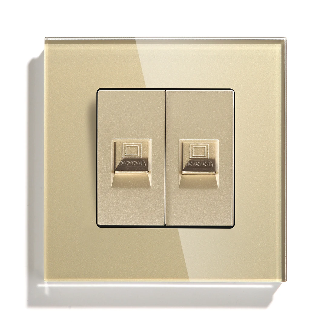 BSEED Double Internet Wall Sockets Glass CAT6 PC Power Outlets Socket Tempered Crystal Panel White Black Gold CAT5 Sockets