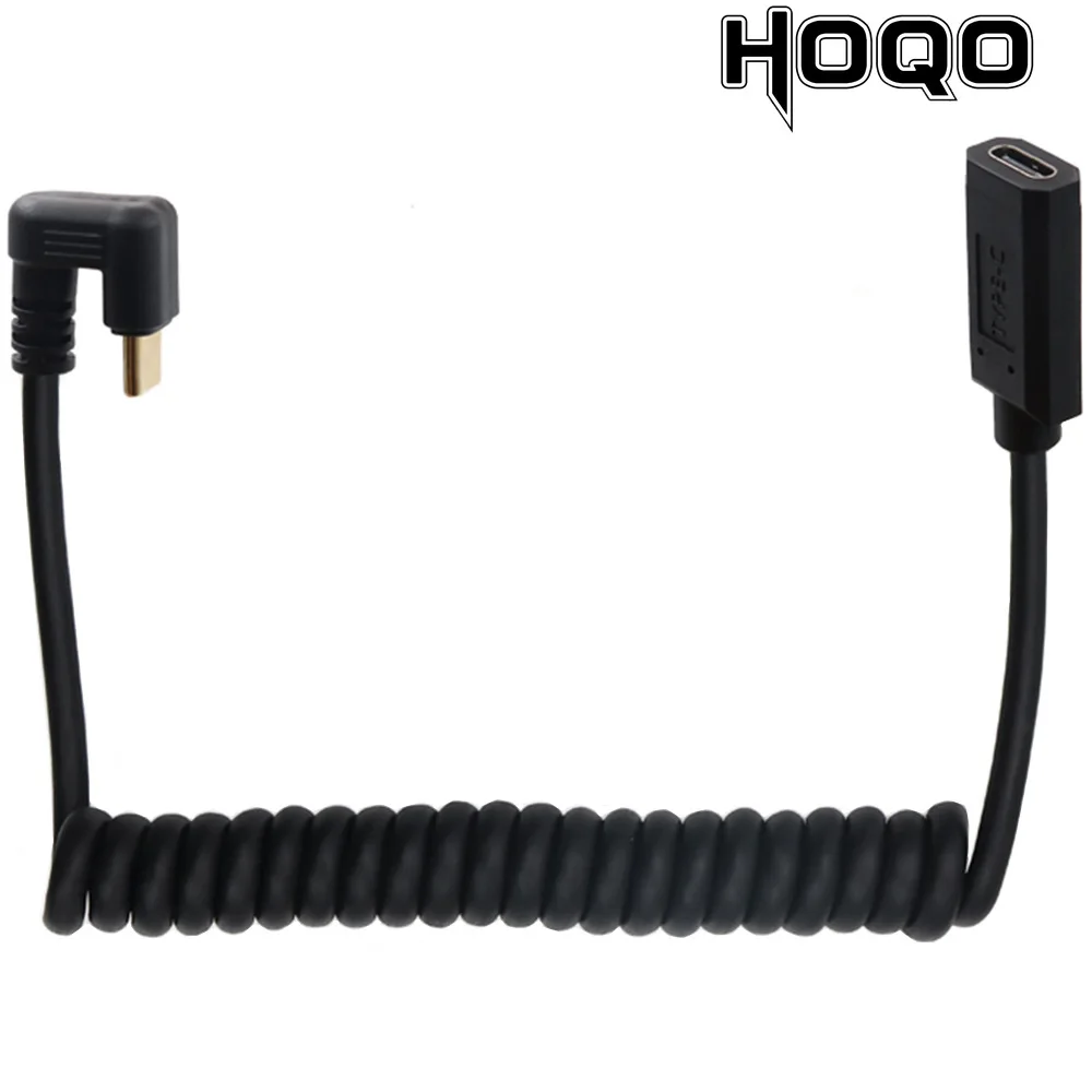 10Gbps 180 Degree USB C Extension Cable Spring Spiral Coiled Usb Type C Right Angle Male to Female Extender Video OTG Game Cord