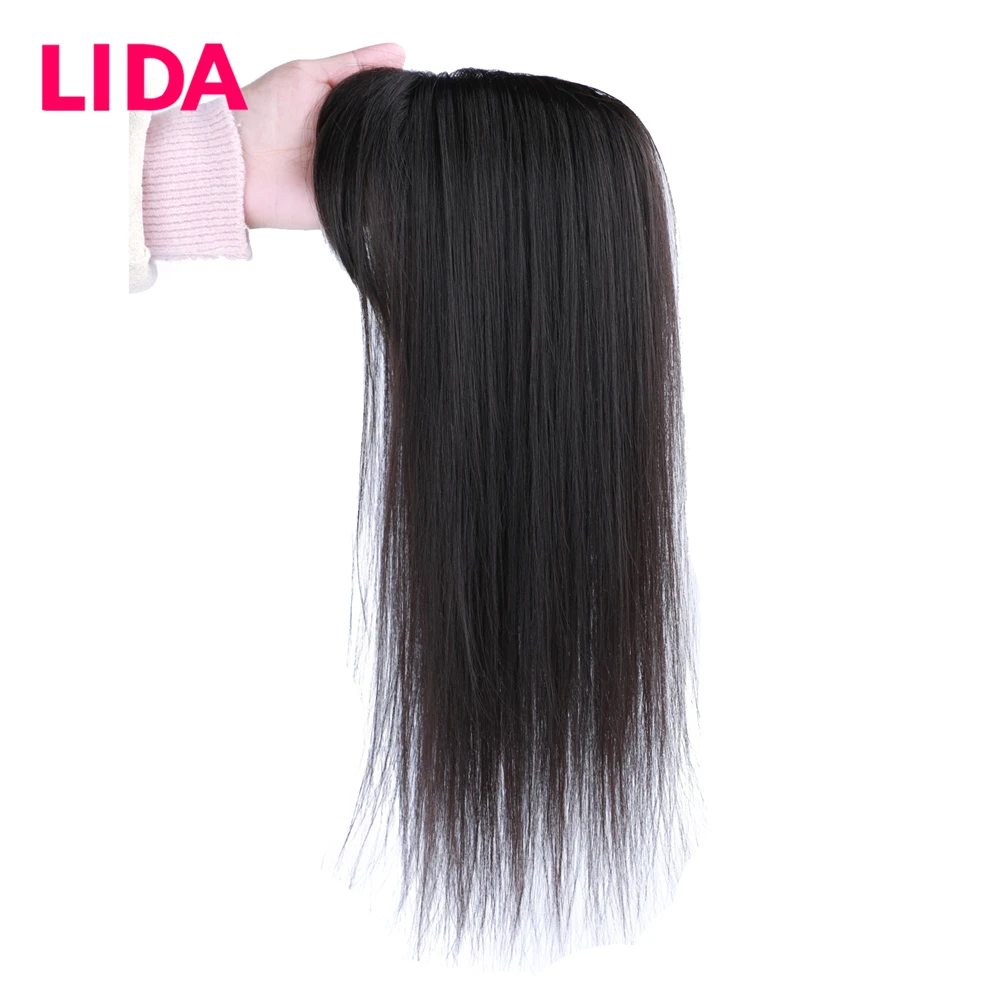 Lida Straight Closure Wig Mixed Clip-In Hair Extension With Bangs Middle Part Wigs Natural Hairline For Women