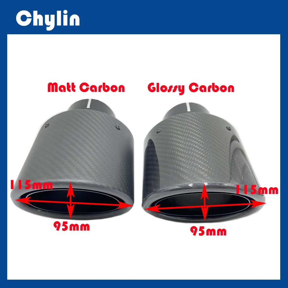 

1 PCS Oval Slanted 95*115mm Carbon Fiber Car Exhaust Dual Tips Glossy Black Stainless Steel Exhaust Muffler Pipes For Ak