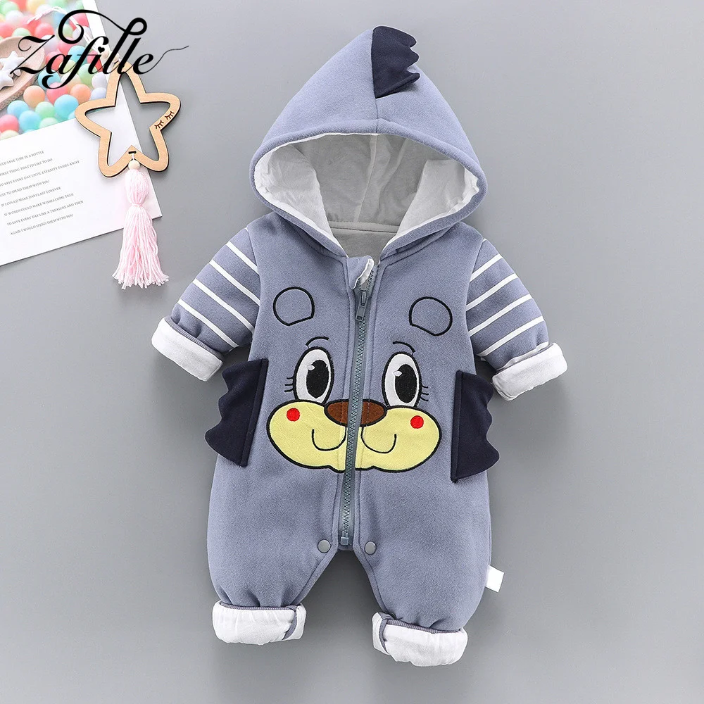 ZAFILLE Newborn Baby Winter Clothes Cartoon Bear Toddler Boy Clothes Zipper Hooded Boys Romper Baby Costume Winter Jumpsuit Kids