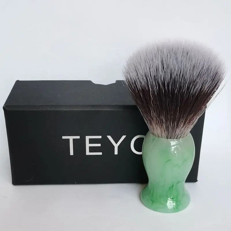 TEYO Synthetic Shaving Brush of Emerald Green Pattern Resin Handle Perfect for Man Wet Shave Beard Brush