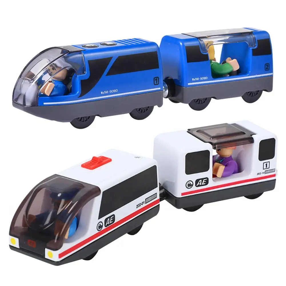 Railway Locomotive Magnetically Connected Electric Small Train Magnetic Rail Toy Compatible with Wooden Track Present for Kids