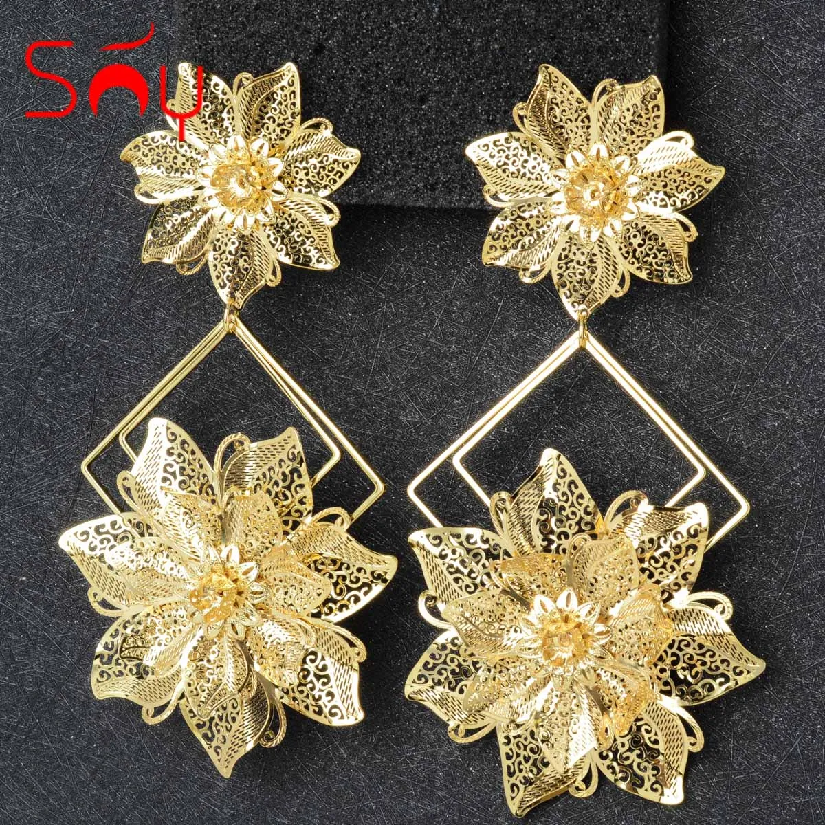 

Sunny Jewelry Bohemia Large Light Flower Drop Dangle Earrings Romantic Gold Plated For Women Engagement Gift Party Wedding