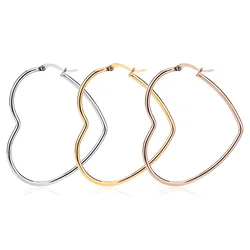 Fashion Love Heart Shaped Hoop Earrings Stainless Steel Big Earrings For Women Statement Simple Party Girl Gift Jewelry