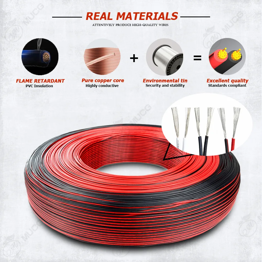 Flat cable red black white Speaker 2 pin ribbon red led copper wire 12v 3v 2v Automotive Electrical Wires 22 24 awg Automobile