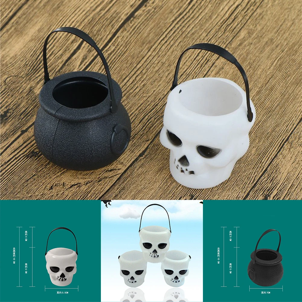 Halloween Prop Skull Candy Kettles Witch Cauldron Party Hanging Props Haunted House Character Dress Up Role Play Skeleton Jar