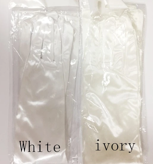 Luva de noiva-guantes largos de encaje satinado con lazo para novia, guantes de boda con dedo, blanco marfil, accesorios de boda