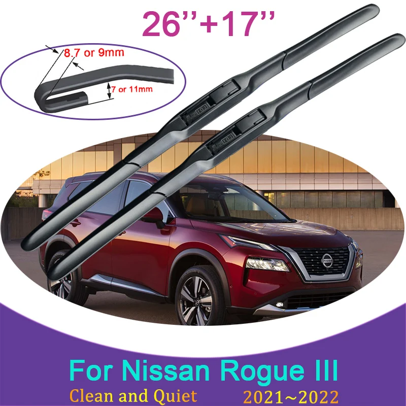 for Nissan Rogue III T33 2021 2022 Frameless Silent Durable Rubber Wiper Snow Scraping Front Windshield Brushes Car Accessories