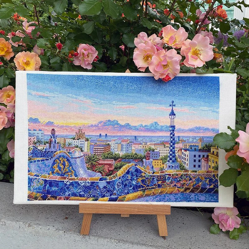 The Blue Barcelona Park Cross Stitch 11 14CT Embroidery Kits Needlework Craft Set Unprinted Canvas Cotton Thread Home Decoration