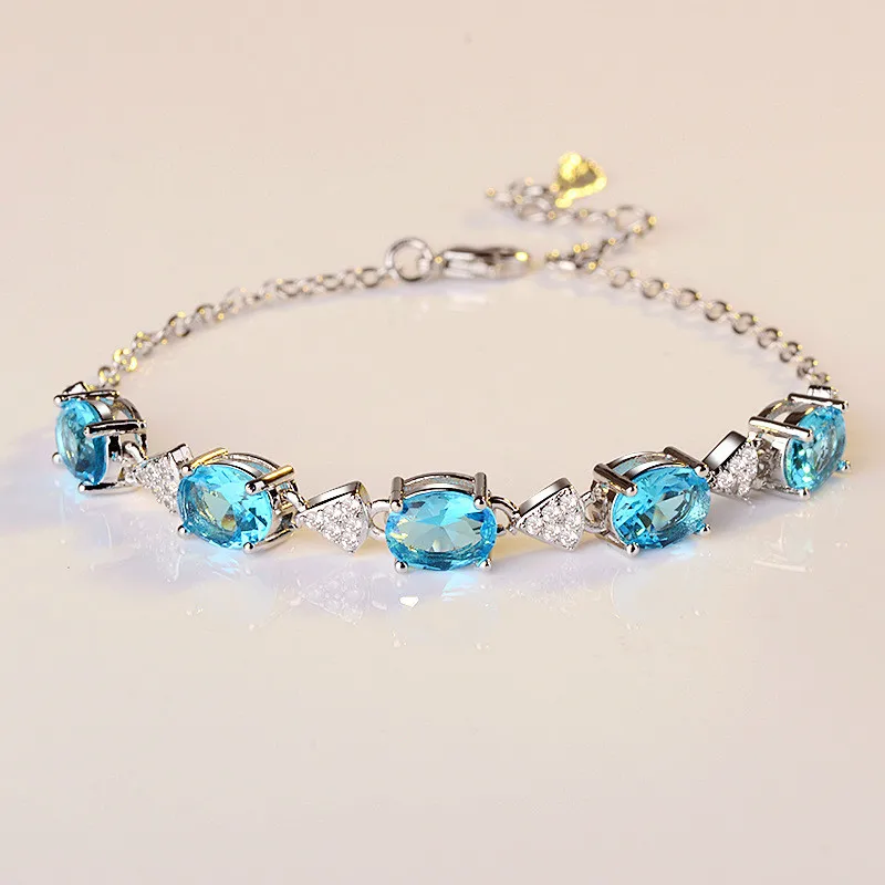 Blue Topaz Bracelet Created Aquamarine S925 Silver Charm bracelets Party Anniversary Gifts Fashion Jewelry