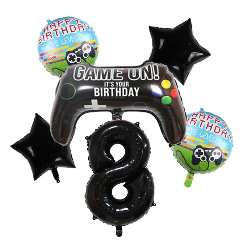 Gamepad Balloons Game On with Black Digit Number Balloon Children\'s Birthday Party Decorations Game Theme Party Supplies