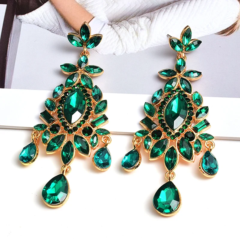 Fashion Full Crystal Rhinestone Charm Dangle Earrings For Women Jewelry Maxi Lady's Party Collection Accessories Brincos