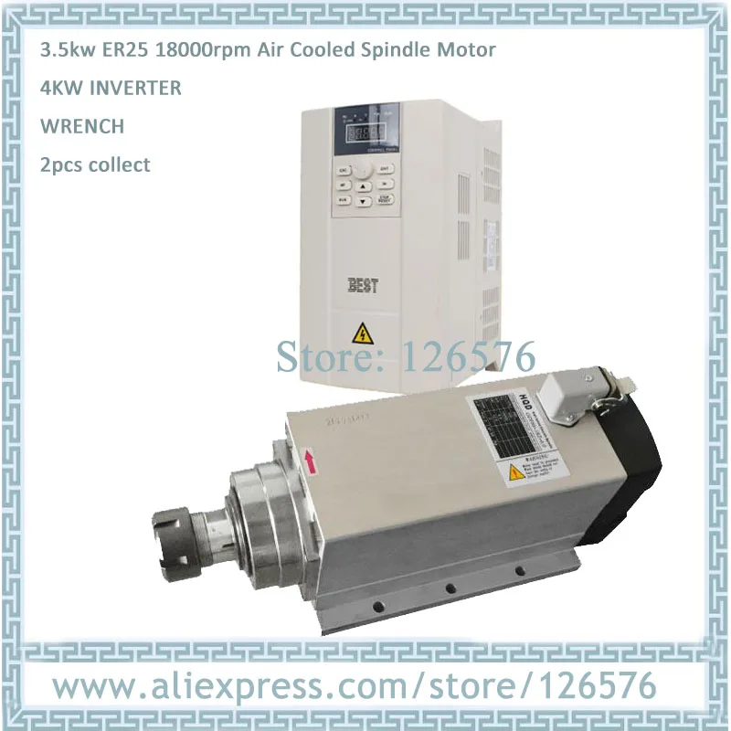 

GDF46-18Z/3.5 4 ceramic bearing 3.5Kw ER25 air cooled Spindle motor 18000RPM + 4Kw Frequency VFD Inverter