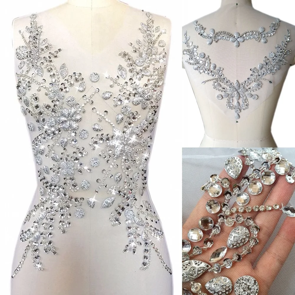 Delicate Hand Custom Made Beaded Bodice Design Sew on Rhinestones Crystals Appliques For Clothing Wedding Patches Dress Costumes