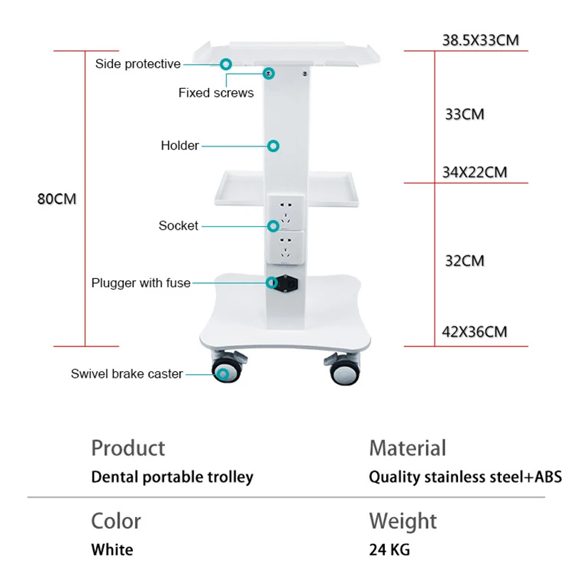 Medical Trolley Dental Cart With Socket For Clinic Stainless Steel Dental Equipment