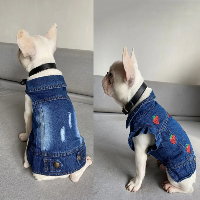 Pet Clothes for Small Medium Dogs Cool Dog Denim Jacket Puppy Sleeveless Dark Washed Jeans Costume Spring Lapel Pet Coat