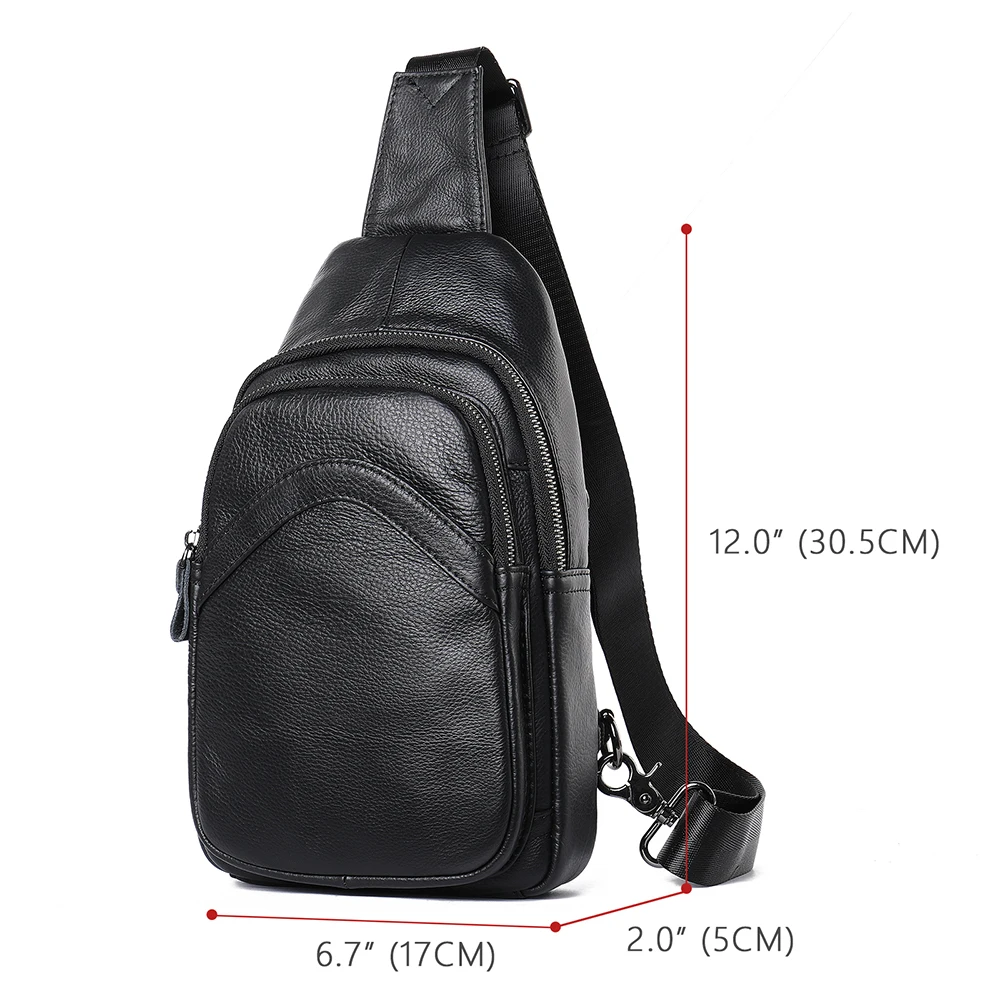 Imagem -06 - Westal Bolsa Mensageiro de Ombro de Couro Genuíno Bolsa Peito Masculino Sling Preto Pacote de Dia de Viagem Pacote Crossbody 9000