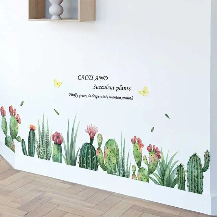 Grüner Kaktus-Fußleisten-Wandaufkleber zur Verschönerung der Wand, Wohnzimmerdekoration, Wandbild, Pflanzendekoration, abnehmbare Schlafzimmer-Fußleisten-Tapete – Detail 4