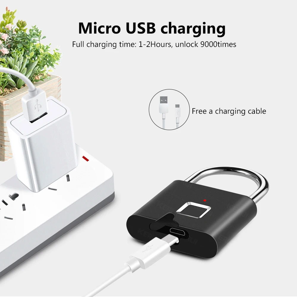 KERUI-candado inteligente con huella dactilar, cerradura táctil de tamaño Mini recargable por USB para puertas, armarios, taquillas, cerradura de