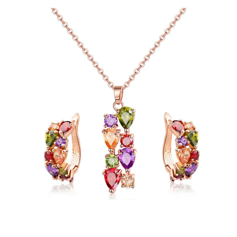 Women's Earrings Necklace two piece set of high quality zircon Mona Lisa colorful bridal jewelry set fashion accessories