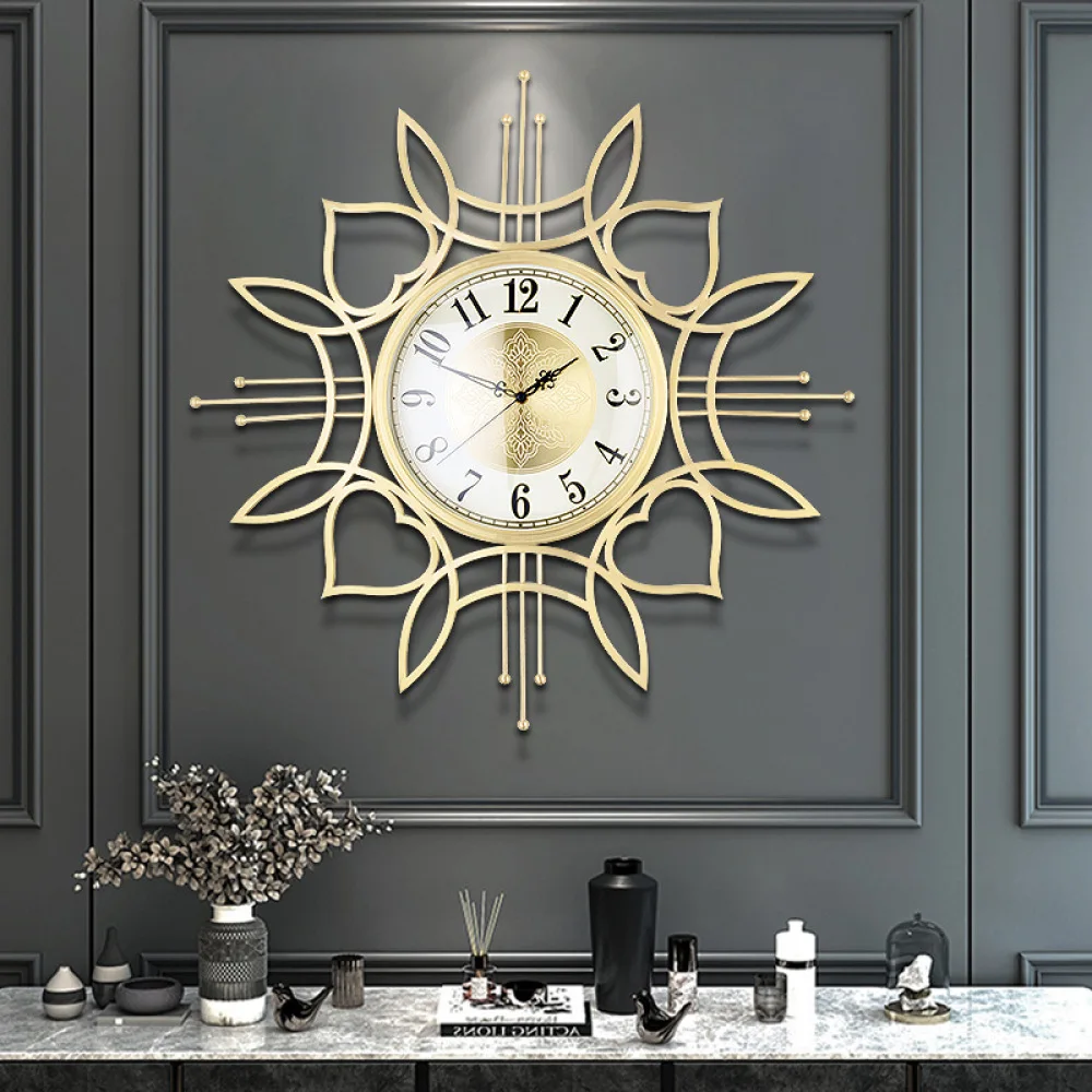 European style wall clock living room full copper light luxury decoration wall hanging wall clock mute clock large creative