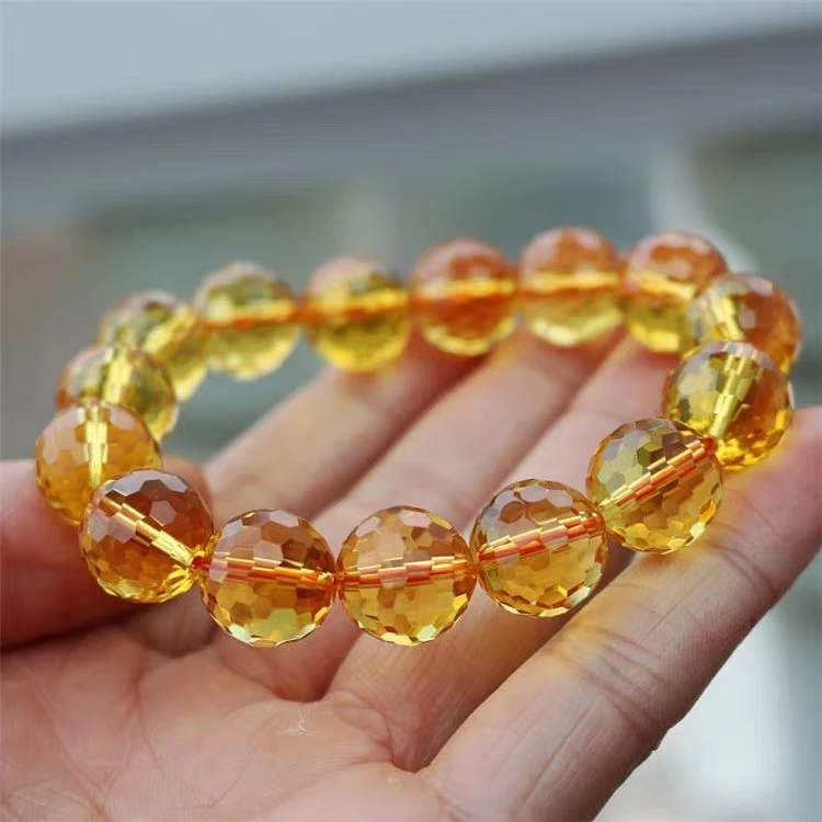 Natural Yellow Citrine Quartz Crystal Clear Faceted Round Beads Bracelet Citrine 8mm 10mm 12mm 14mm Gemstone AAAAA