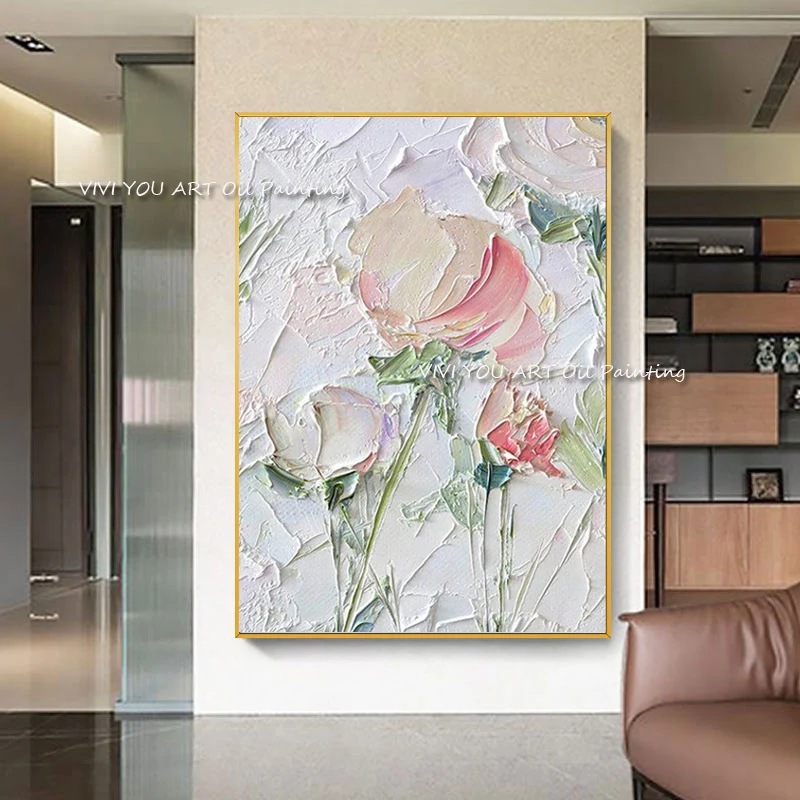 The Hot Handmade Love Rose Oil Painting On Canvas Creative Frameless Nature Wall Art Pictures For Hotel Adult Decoration Flower