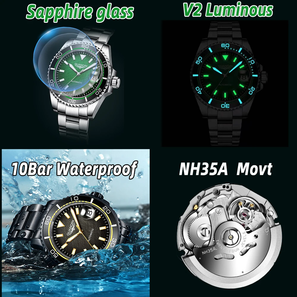 GUANQIN 2024 New Mens Watches Mechanical Watches top Brand Luxury Automatic Watch for men Business 10Bar Waterproof Clock Man