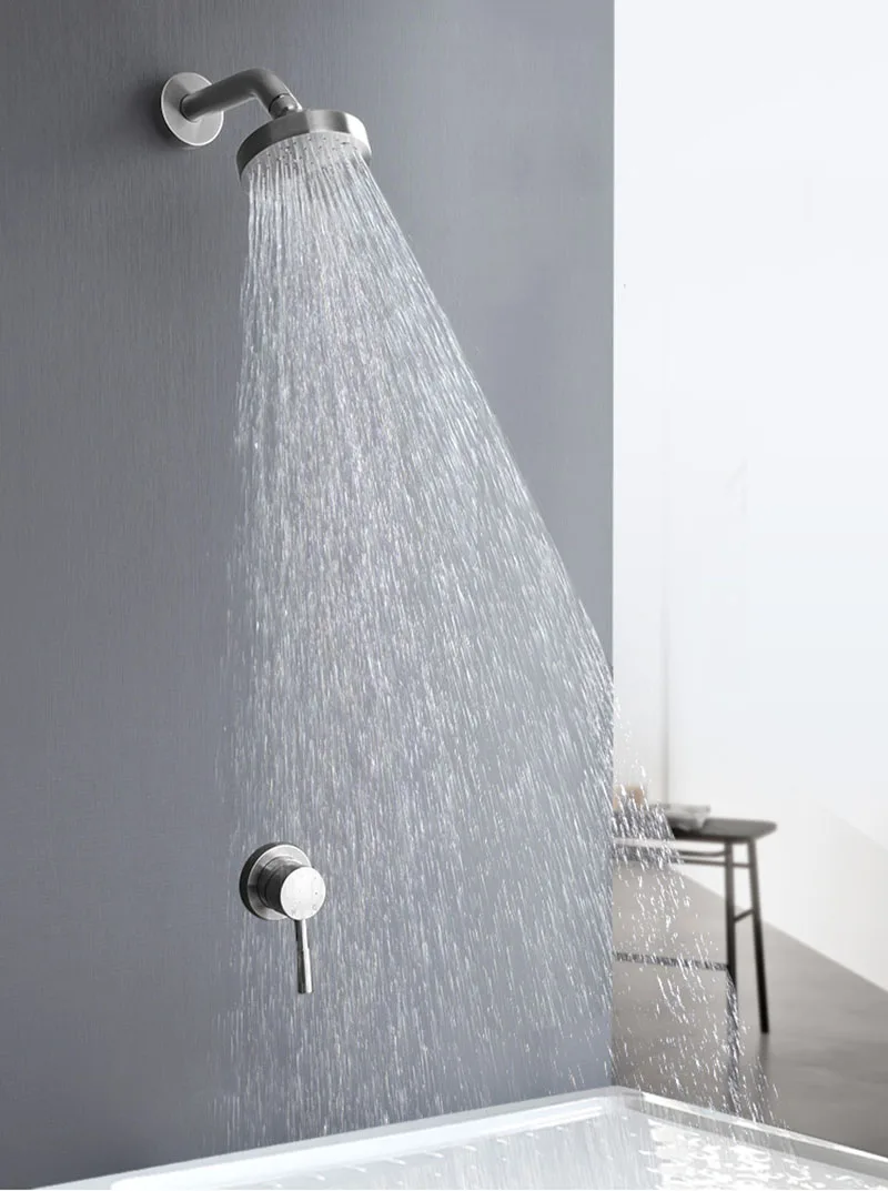 Geborsteld Goud/Nikkel Badkamer Douche Bloem Muur Type Ronde Douche Set Messing Ingebed Multifunctionele Douche Set
