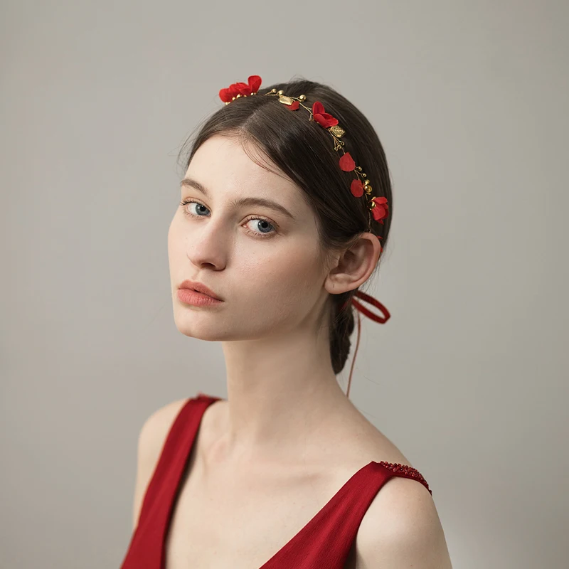 O621 Personalizzato Rosso Fiori di Stoffa da sposa copricapo da sposa hairband sexy dei capelli della fascia dei monili per la cerimonia nuziale e del partito