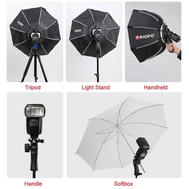 Guarda-chuva portátil octogonal iii de 65cm para godox, v860ii, tt600, tt685, yn560, e flash, caixa macia