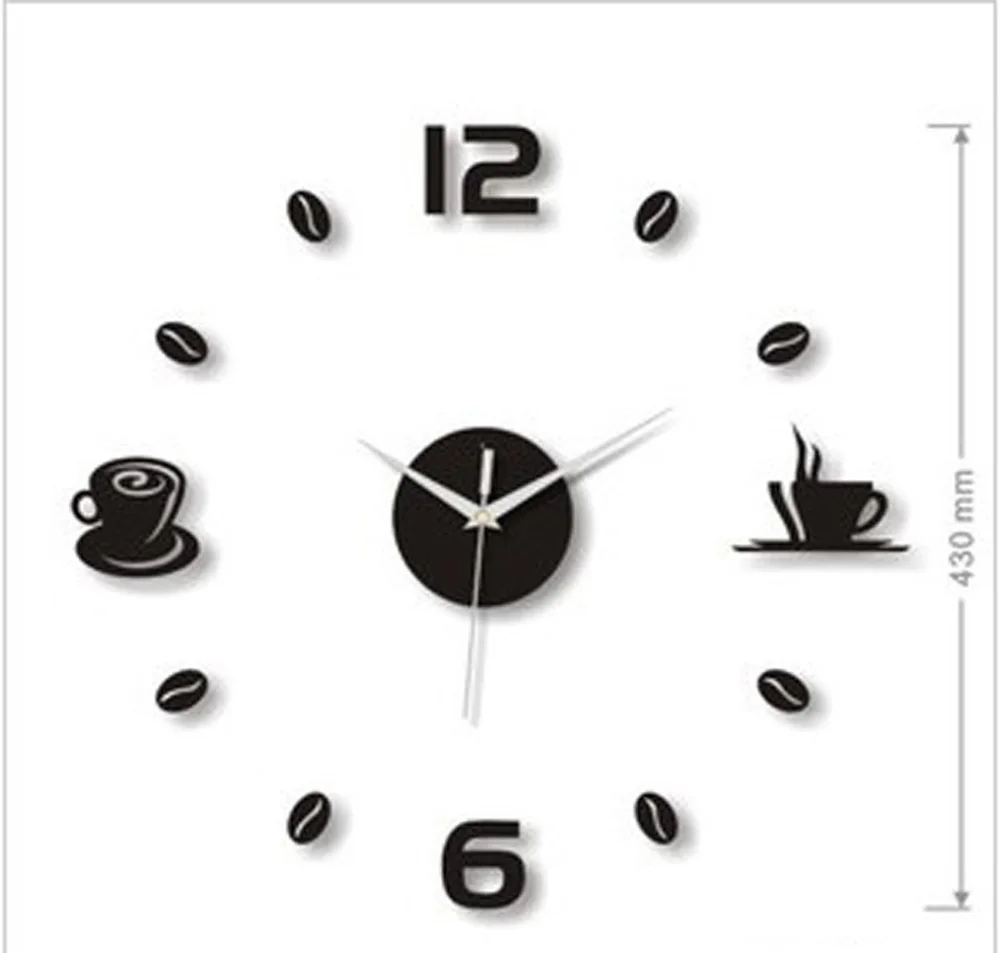 3D Mirror Wall Clock Self Adhesive Mute Acrylic Art Kitchen Clocks DIY Coffee Bean Coffee Cup Mug Decor Wall Stickers Wall Decor