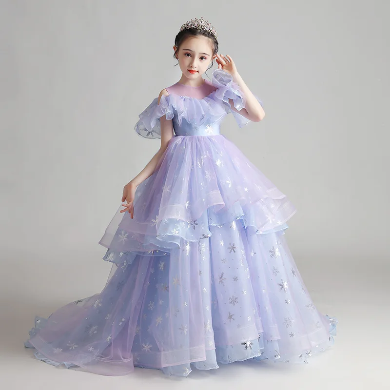 Sequin Tulle Flower Girl Dress for Wedding Evening Children Princess Party Pageant Long Gown Kids Dress for Girls Formal Clothes