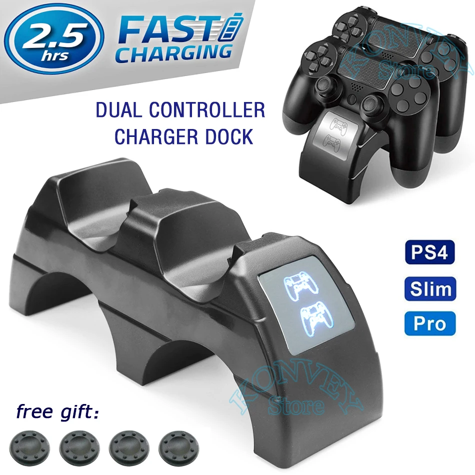 PS4 Pro Slim Dual Wireless Controller Charger&Joystick Gamepad Fast Charging Dock Stand for Sony PlayStation PS 4 DualShock 4