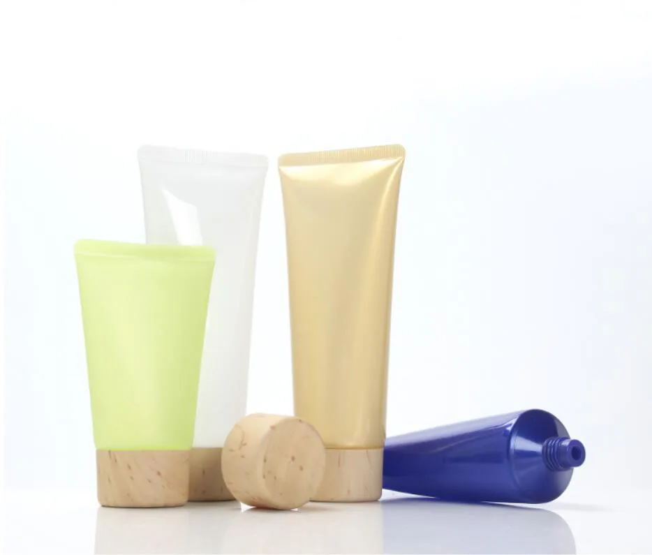 50ml100ml soft tube wooden shape lid cleaning serum hand cream/gel cleanser butter tube/cleanser milk skin care cosmetic packing