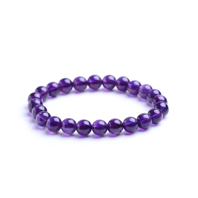 7A Grade Natural Amethysts Bracelet 6mm 8mm 10mm  Round Ball Beaded Bracelets Women Birthstone Healing Jewelry