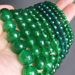 Natural Stone Faceted Green Chalcedony Jades Beads Round Loose Bead For Jewelry Making DIY Bracelets Accessories 4 6 8 10 12mm