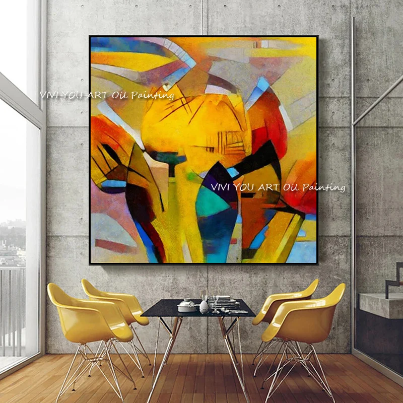 

The Yellow New Handmade Wassily Kandinsky Oil Painting Geometry Picture Decorative Art For Living Room Home Mural Corridor Decor