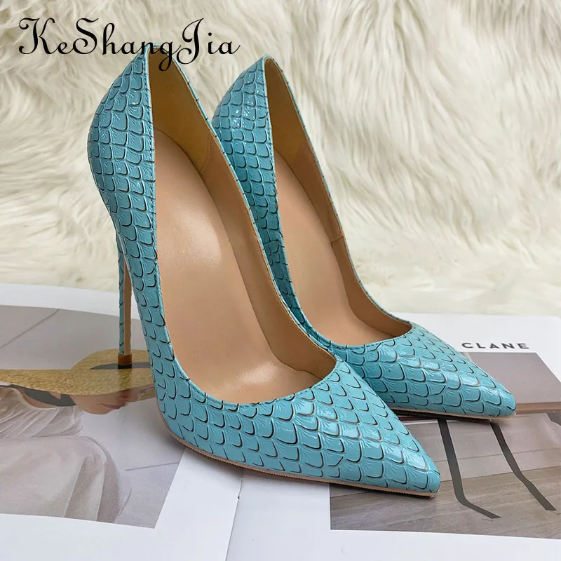 Keshangjia Sky blue design feels the new lady pointed high-heeled shoes sexy 12 cm heel peep-toe party 33-44 yards