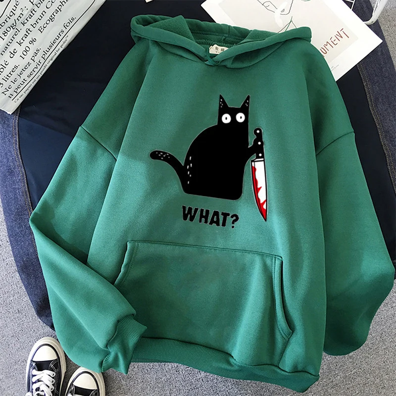 CAT WHAT Oversized Hoodies for Women Clothes Pink Harajuku Print Funny Hip Hop Sweatshirt Clothing Streetwear Hoodies