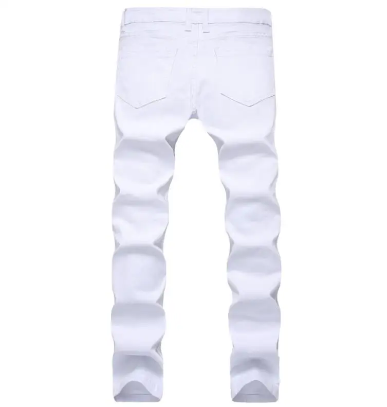 White Red Men Punk Hip Hop With Multi Zippers Mens High Stretch Skinny Jeans Slim Fit Denim Pants Biker Trousers size28-42