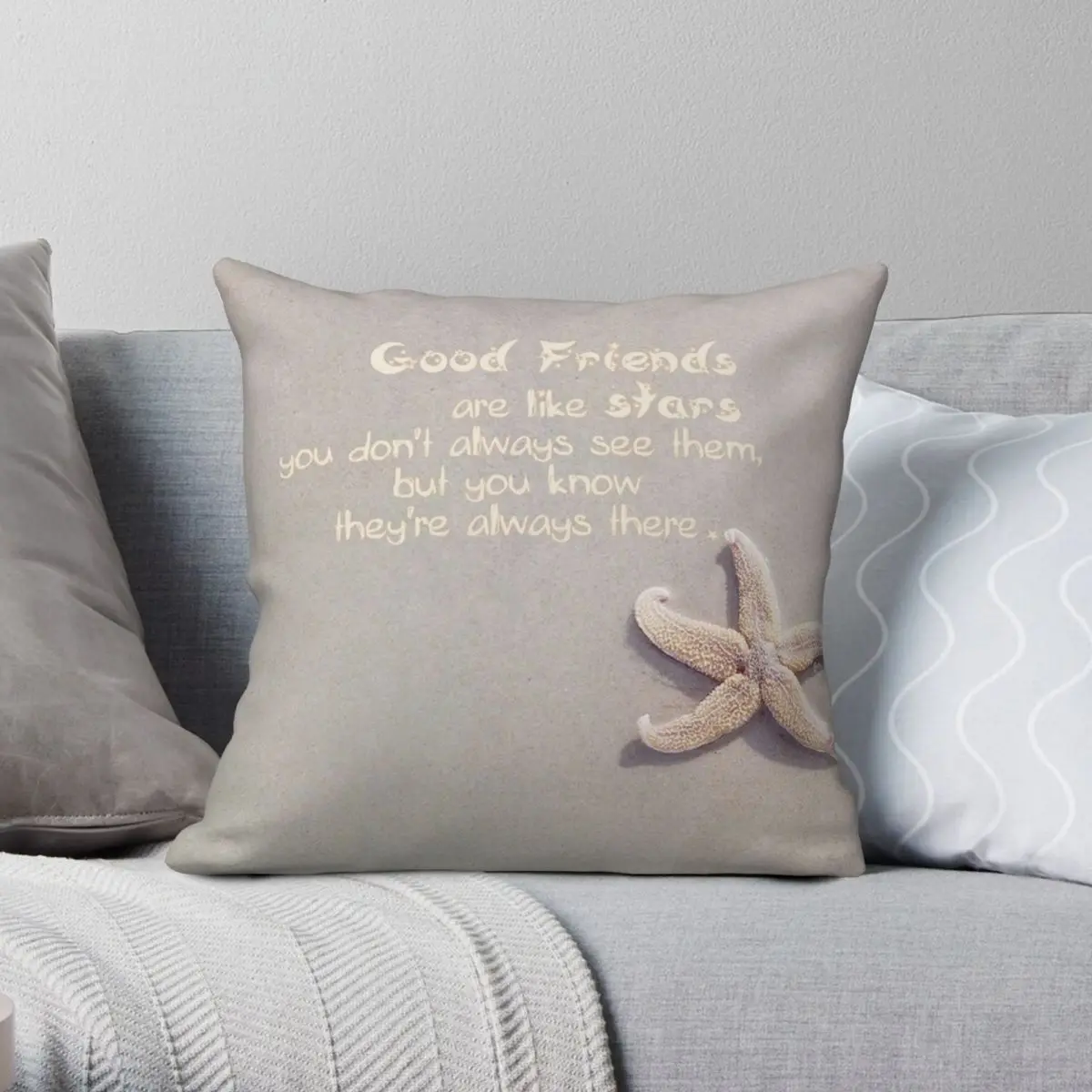 Good Friends Are Like Stars Square Pillowcase Polyester Linen Velvet Zip Decor Pillow Case Sofa Seater Cushion Cover 45x45